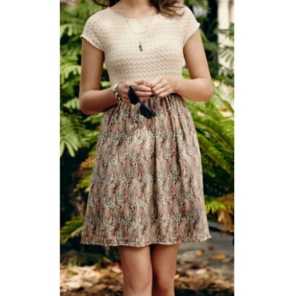 Anthropologie Weston Arcata Feather Print Crochet Dress Size XS - Picture 2 of 9